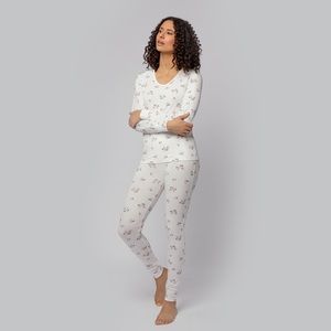 NWT PETIT LEM Women's Floral Print On Off-White PJ Set